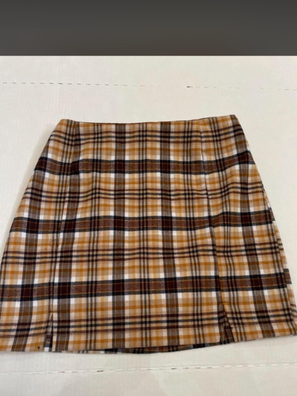 Eyeshadow Plaid Mini Skirt in Mustard, Brown and Cream